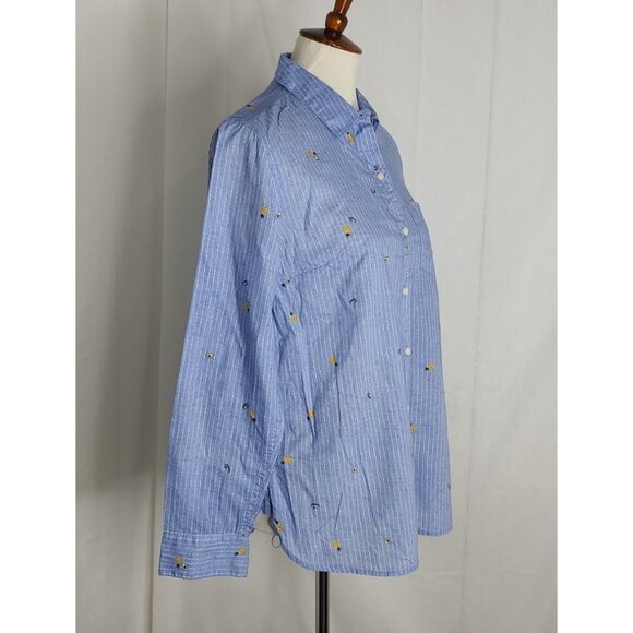 OLD NAVY  Button Up Shirt M The Classic  Blue Striped Avocado Pineapple - Picture 5 of 10